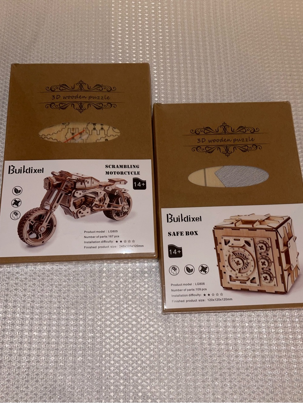 CLOSET CLOSEOUT SALE - TWO Wooden 3D Puzzle Sets (Safe Box & Motorcycle)